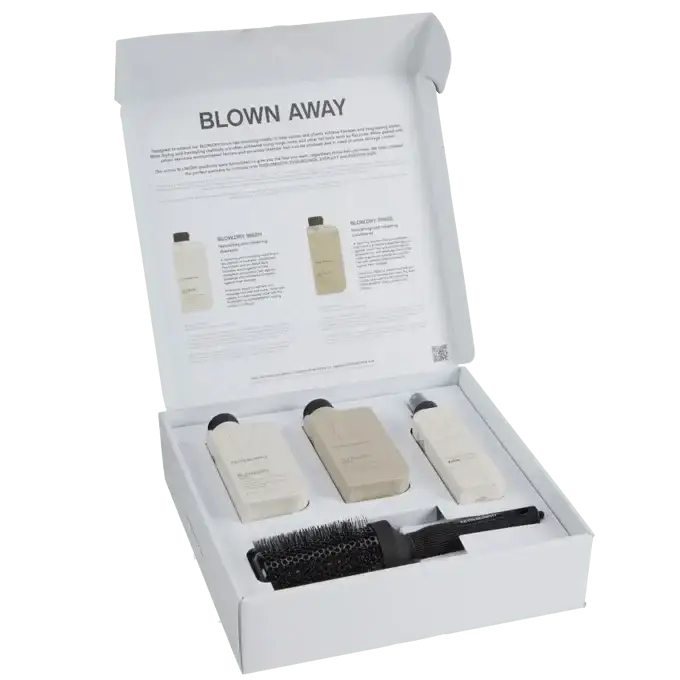 Kevin Murphy Blown Away gift set with free ceramic blow brush in white box labeled BLOWN AWAY