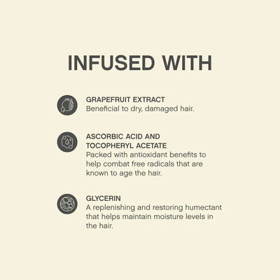 Hair product ingredients: Grapefruit Extract, Ascorbic Acid, Tocopheryl Acetate, Glycerin benefits for hair.