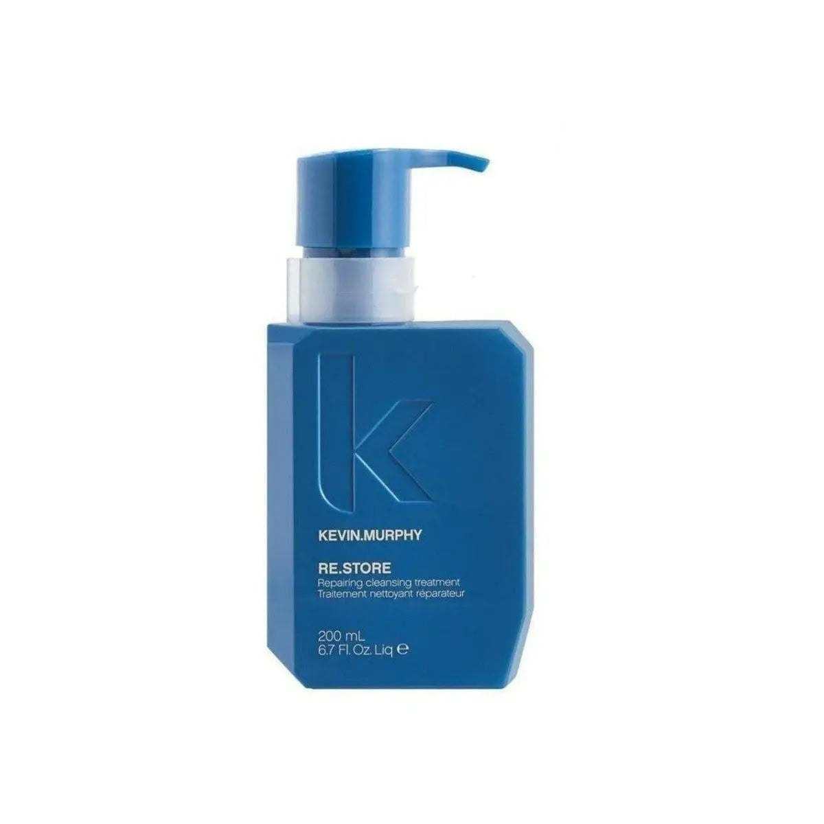 Blue bottle of Kevin Murphy RE.STORE hair treatment 200ml with pump dispenser