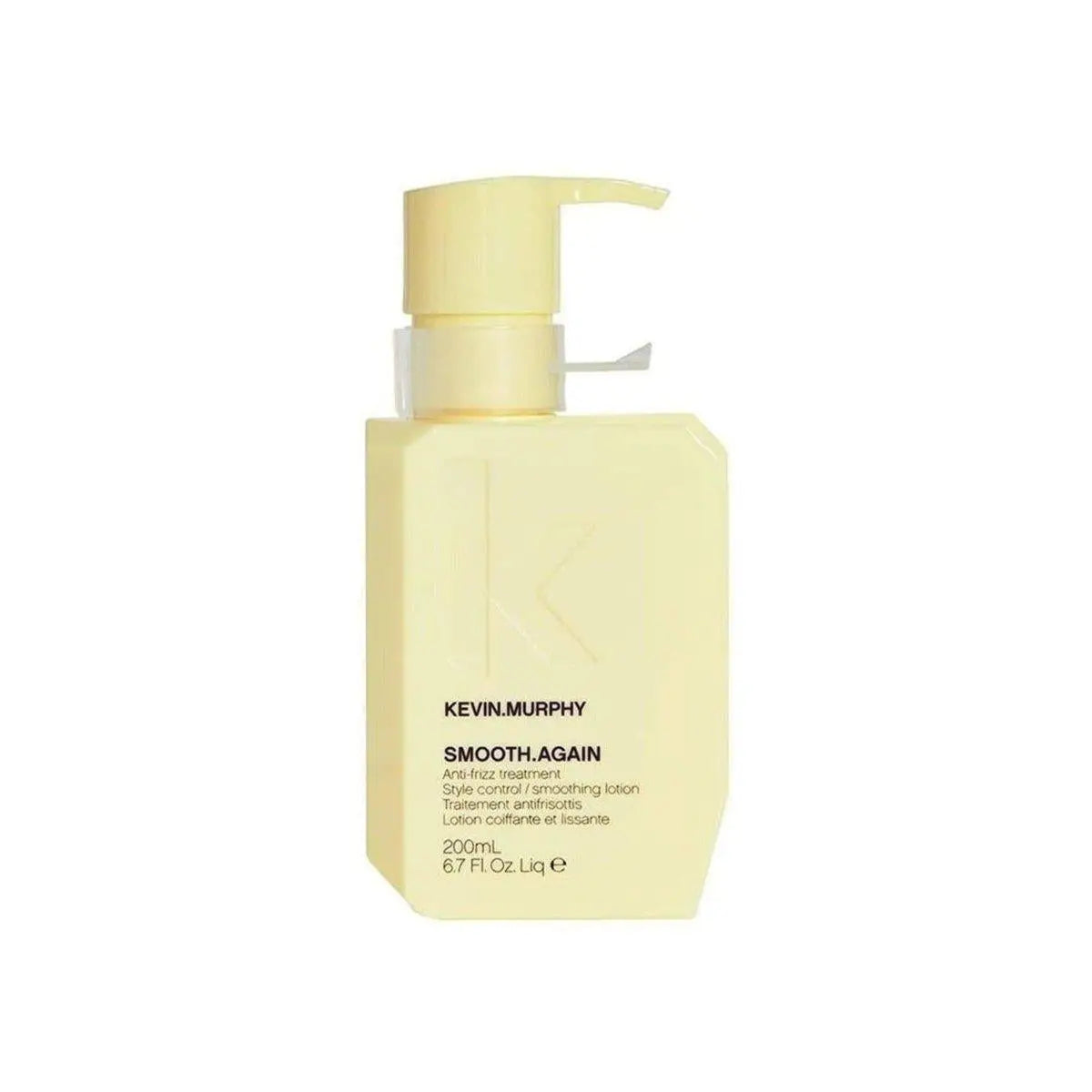 Pale yellow Kevin Murphy Smooth.Again Anti-Frizz Treatment 200ml with pump dispenser