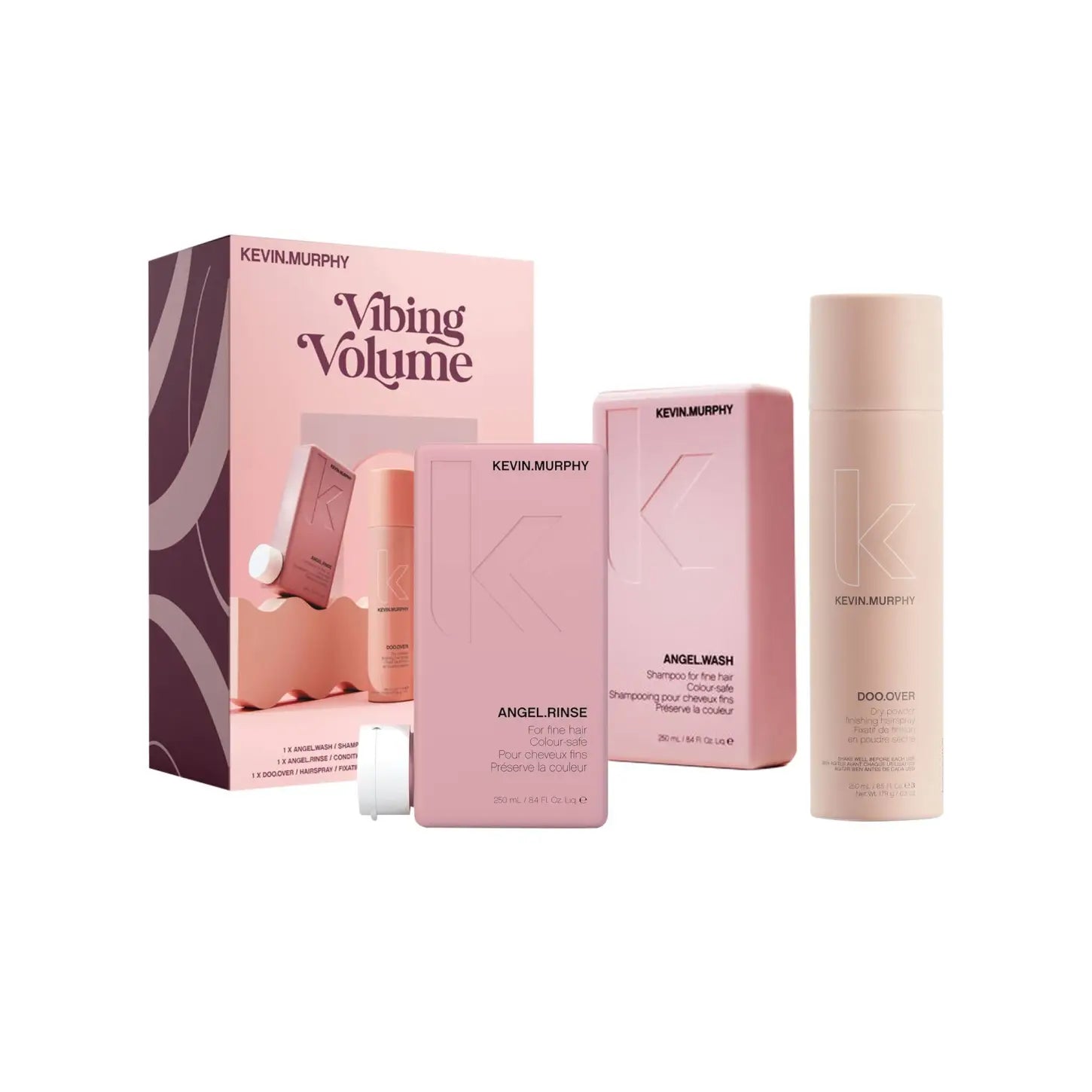 Kevin Murphy Vibing Volume Holiday Gift Set featuring pink hair care products