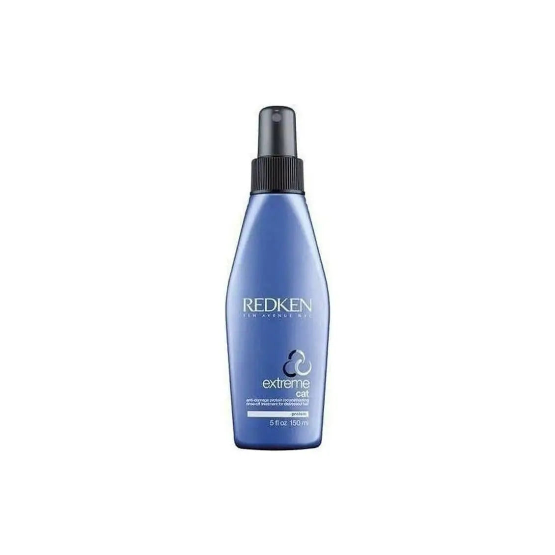 Blue bottle of Redken Extreme Cat hair product with spray nozzle for cat protein reconstructing treatment