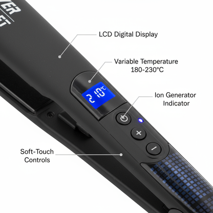 Silver Bullet Glide ceramic straightener with LCD digital display and variable temperature control