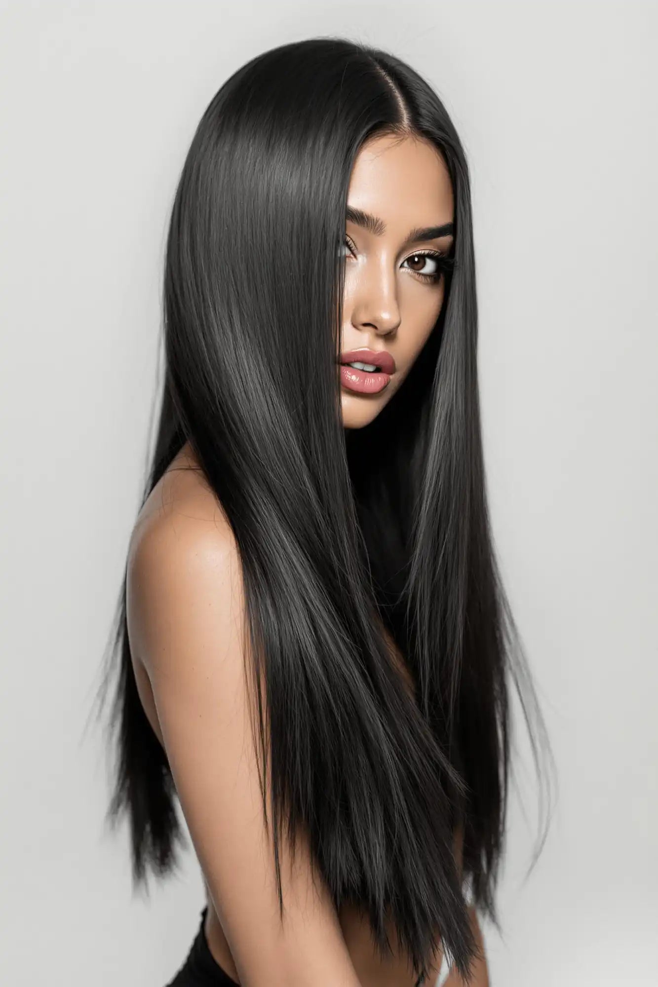 Long, straight, black hair.