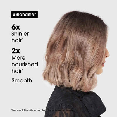 L'Oreal Blondifier hair mask results: 6x shinier, nourished blonde hair. Achieve salon-quality shine at home!