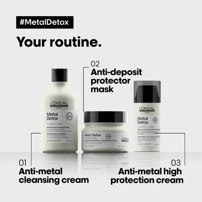 L'Oréal Metal Detox: Anti-metal Shampoo, Mask, & Cream. Hair Care Routine for Color Protection & Strengthening.