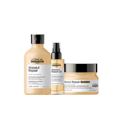 L'Oreal Absolut Repair Trio: Shampoo, Oil, and Mask for Damaged Hair Repair