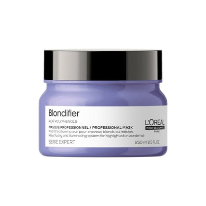 Purple jar of L’Oréal Professionnel Blondifier Masque 250ml for blond hair