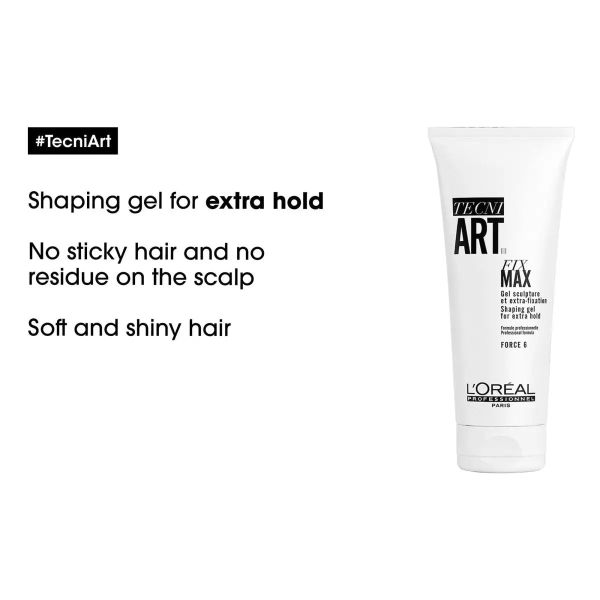 White tube of L’Oreal Tecni Art Fix Max shaping gel for hair styling - L’Oréal Professionnel