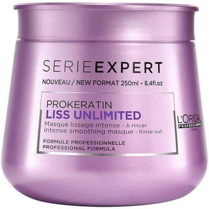 Purple jar of L’Oréal Professionnel Liss Unlimited Masque 200ML for smooth, frizz-free hair