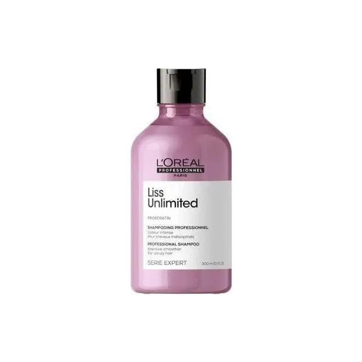 Pink bottle of L’Oreal Professionnel Liss Unlimited Shampoo 300ml - End Of Range