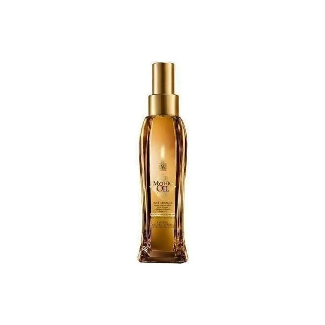 Golden bottle of L’Oréal Mythic Oil hair product, 100ml with spray nozzle