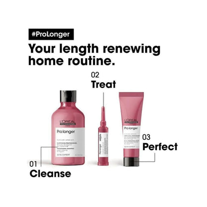 Advertisement for L’Oréal Pro Longer hair care with pink products, including Pro Longer Conditioner