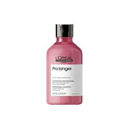 Pink bottle of L’Oreal Professionnel Pro Longer Shampoo 300ml for hair repair and detox