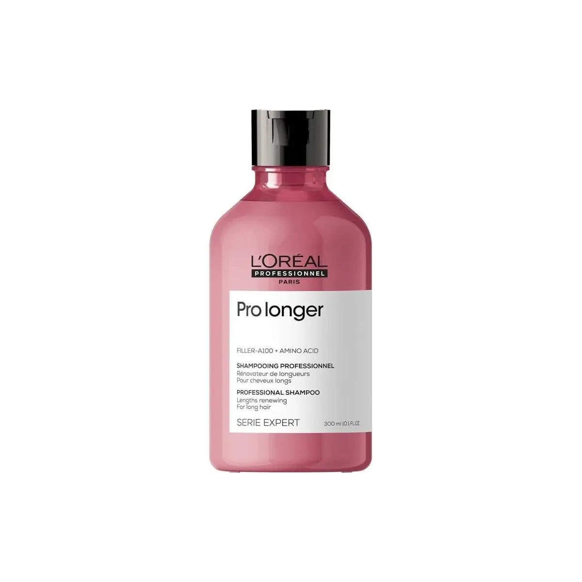 Pink bottle of L’Oreal Professionnel Pro Longer Shampoo 300ml for hair repair and detox