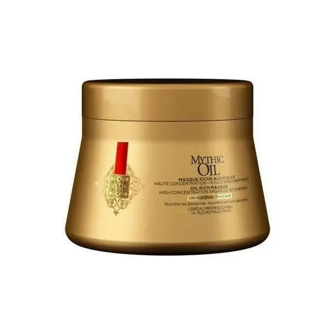 Gold-colored jar of L’Oréal Professionnel Mythic Oil Masque For Thick Hair 200ml