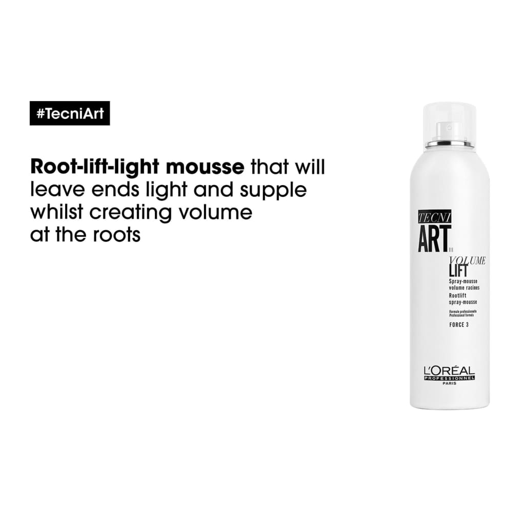 White aerosol can of L’Oreal Professional Tecni Art Volume Lift mousse 250ml