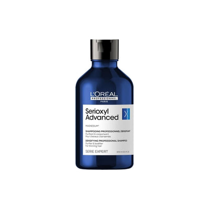 Blue bottle of L’Oreal Serioxyl Advanced shampoo for thinning hair by l’Oréal professionnel