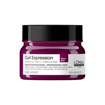 Purple jar of L’Oréal Curl Expression professional hair mask for curl repair