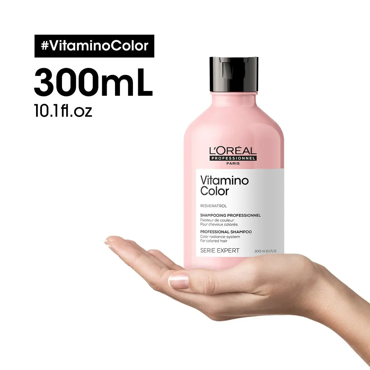 Pink bottle of L’Oreal Vitamino Color professional shampoo for colored hair 300ML