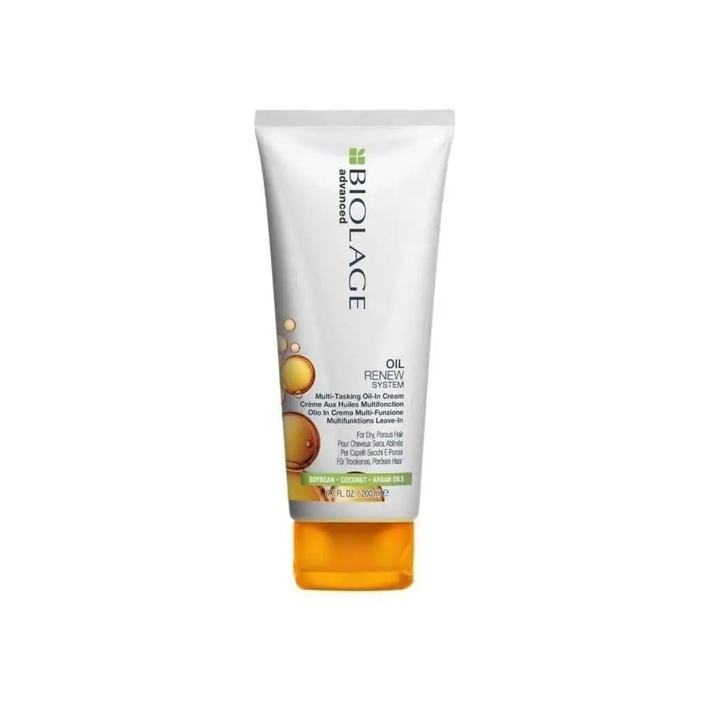 Matrix Biolage Oil Renew Leave-In Cream 200ml tube with orange accents for hair care