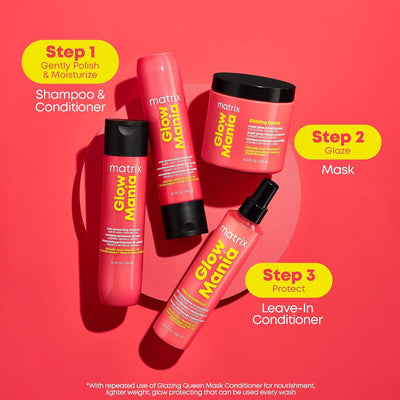 Matrix Glow Mania Hair Care: Shampoo, Conditioner, Mask & Leave-In. Color Protection.
