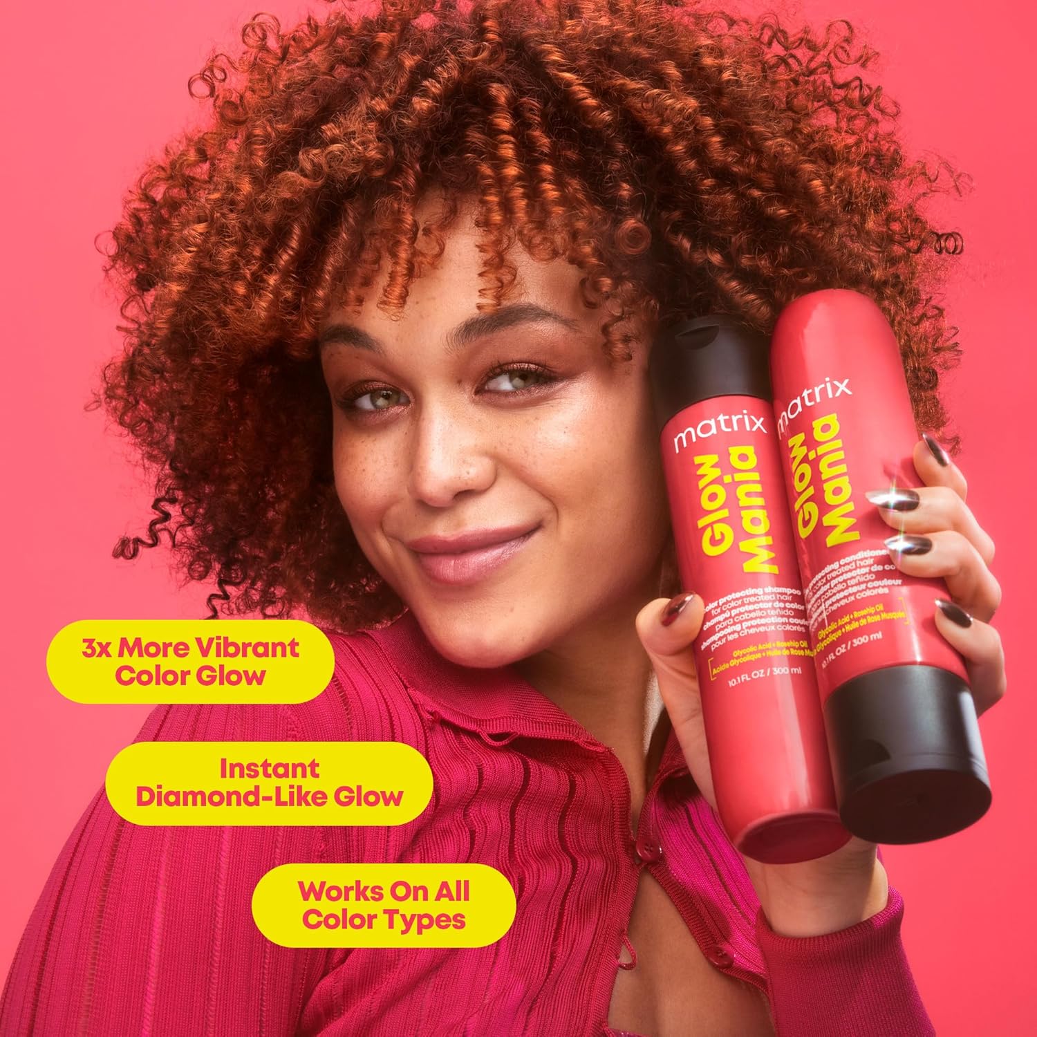 Matrix Glow Mania Conditioner preserves color vibrancy and enhances shine for dull, color-treated hair, sulfate-free.