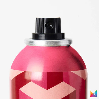 Pink and red Matrix Link Style Fixer hairspray 400ml with geometric lip-shaped design