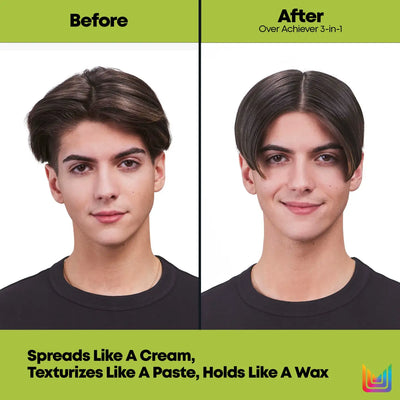 Before and after of a young man’s hairstyle using Matrix Style Link innovative hair cream