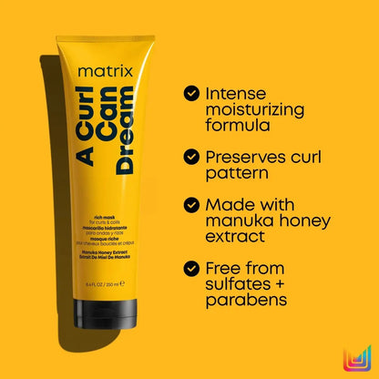 Yellow tube of Matrix A Curl Can Dream Rich Mask 280ml for curly hair