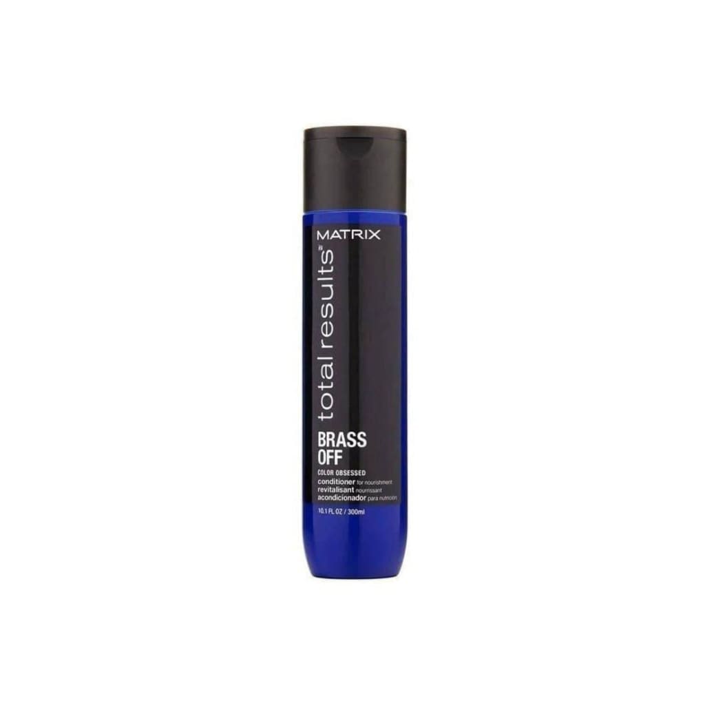 Blue bottle of Matrix Total Results Brass Off conditioner - 300ml for neutralizing brassy tones