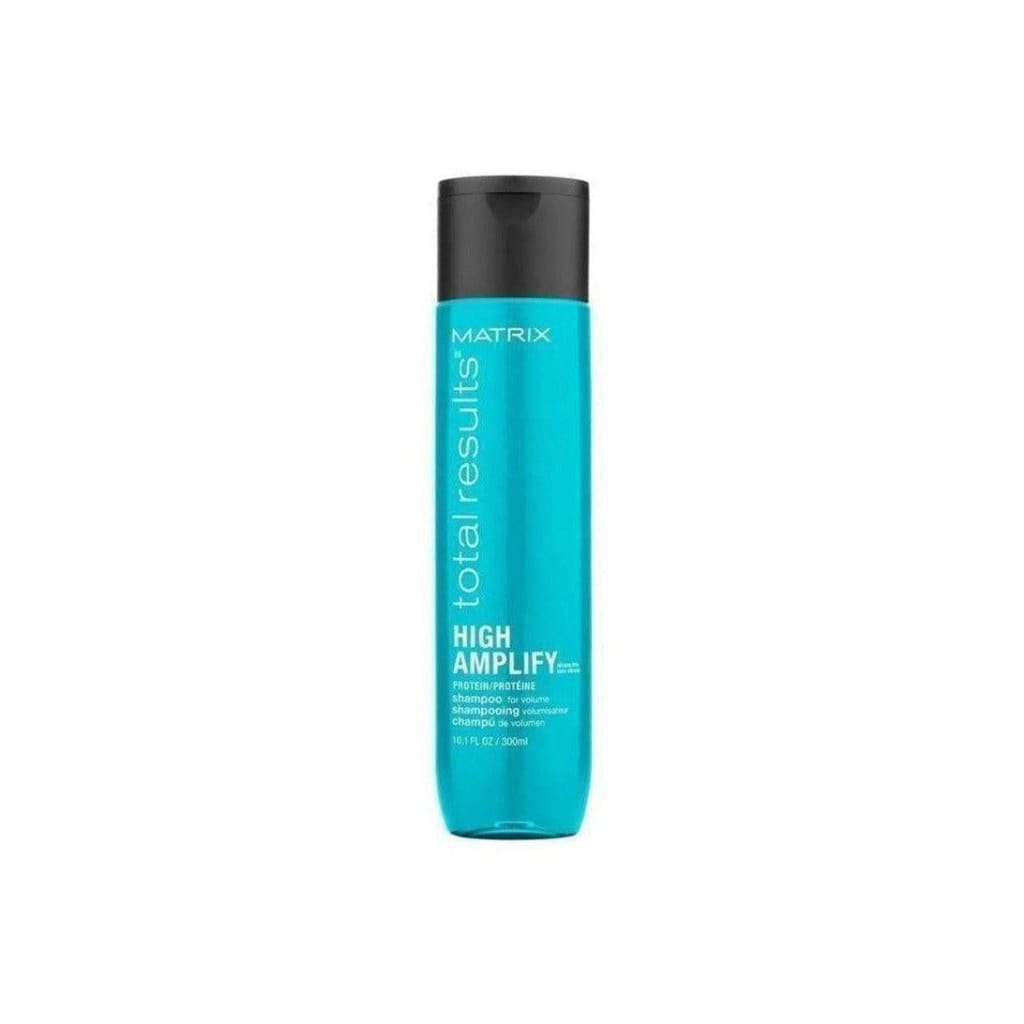 Bright blue bottle of Matrix Total Results High Amplify Shampoo - 300ml for voluminous hair