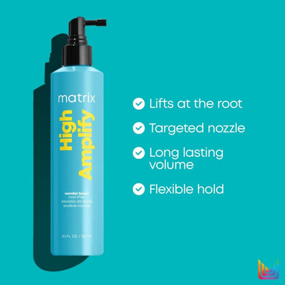 Matrix Total Results High Amplify hair product in blue bottle with pump dispenser - 250ml