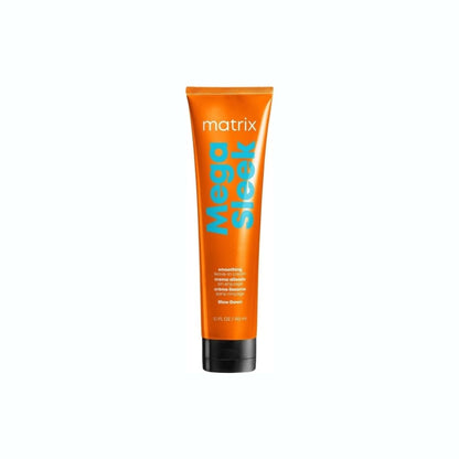 Orange tube of Matrix Total Results Mega Sleek Blow Down Cream - 150ml for smooth hair