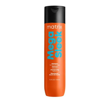 Orange bottle of Matrix Total Results Mega Sleek Shampoo - 300ml with a black cap