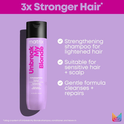 Purple bottle of Matrix Total Results Unbreak My Blonde Shampoo 300ml for lightened hair