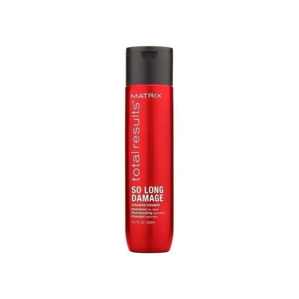 Red bottle of Matrix Total Results So Long Damage shampoo for prolonged healthy hair growth