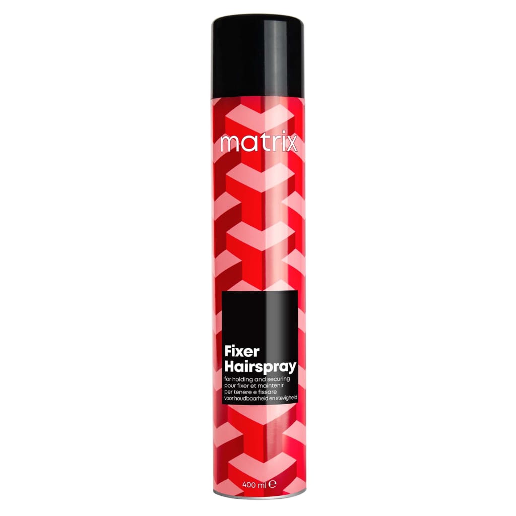 Red and black aerosol can of Matrix Style Link Fixer Hairspray 400ml