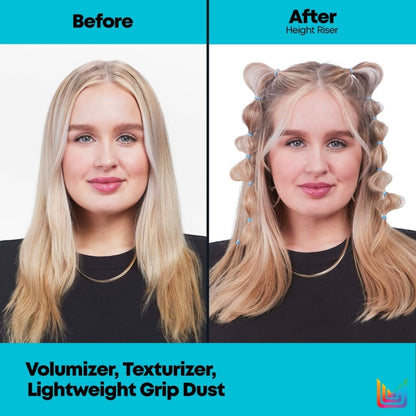 Before and after using Matrix Style Link Height Riser to volumize and texturize hair