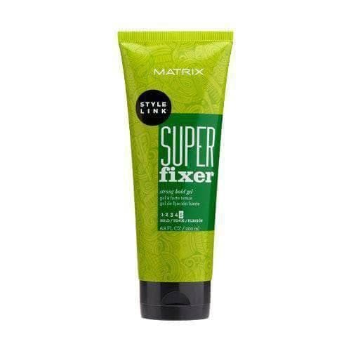 Bright green tube of Matrix Style Link Super Fixer Strong Hold Gel 200ml for lasting hold