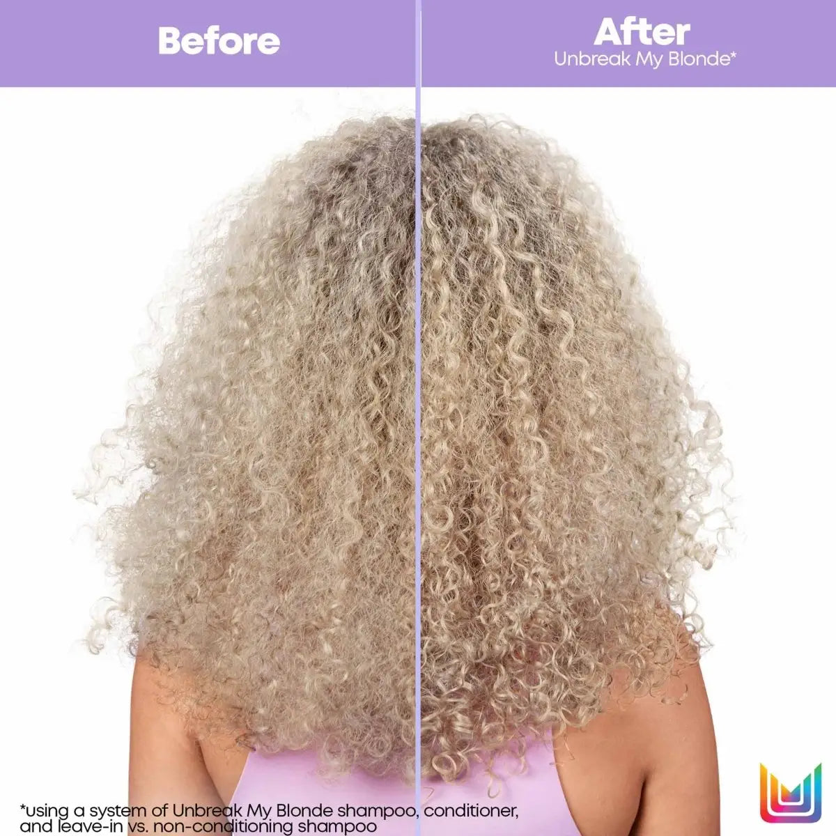 Before and after using Matrix Unbreak My Blonde Reviving Leave-In Treatment 150ml