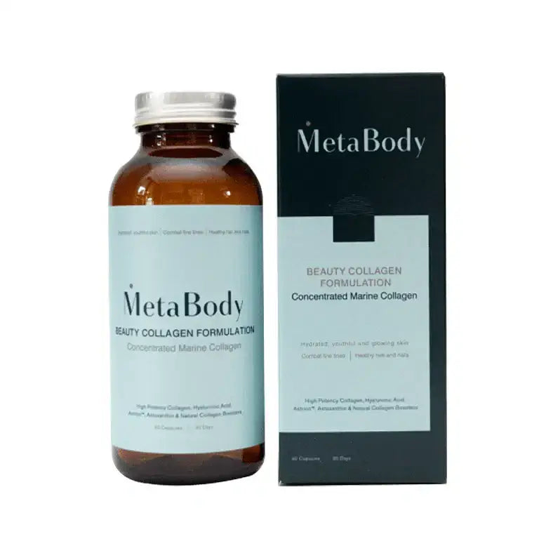 MetaBody Beauty Collagen supplement bottle and box featuring concentrated marine collagen in Cape Town