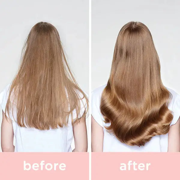 Before and after hair transformation using Milkshake Argan Deep Treatment for hair showing smooth shiny hair improvement