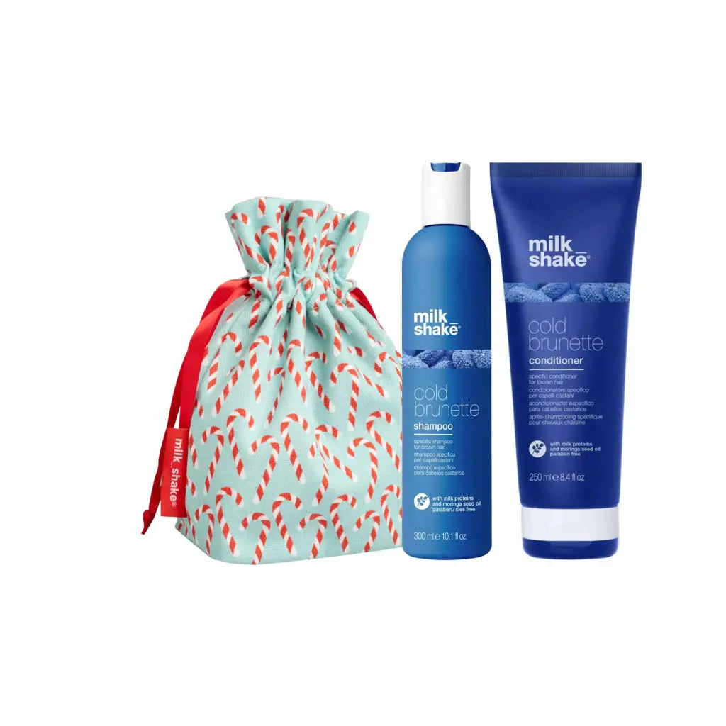 Hair care gift set featuring Milk_shake brand products and a festive drawstring bag.