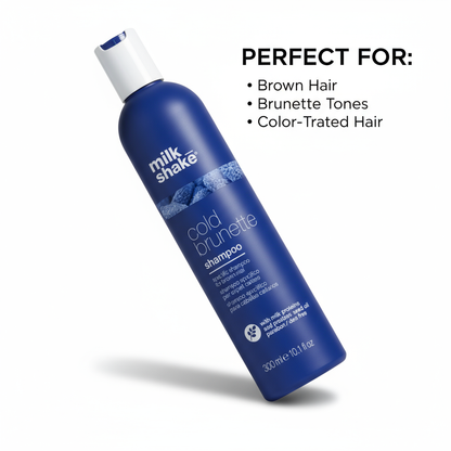 Milkshake cold brunette shampoo for color protection in blue bottle for brown and color-treated hair