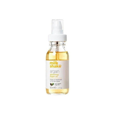 Milkshake Glistening Argan Oil Treatment in clear pump bottle for hair styling and care