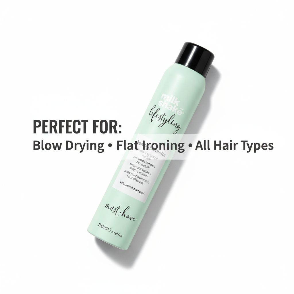 Milkshake heat protection spray for hair in a mint green bottle perfect for blow drying and flat ironing