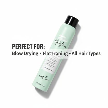 Milkshake heat protection spray for hair in a mint green bottle perfect for blow drying and flat ironing