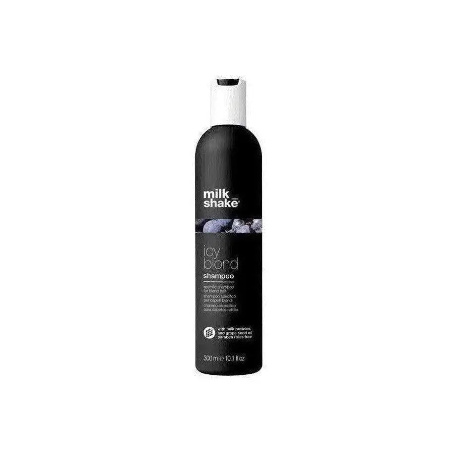 Milkshake icy blond shampoo 300ml, a purple pigment formula for vibrant blonde and highlighted hair care.