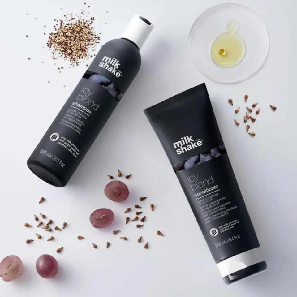 Milkshake Icy Blond Shampoo and Conditioner for eliminating brassy tones in blonde hair